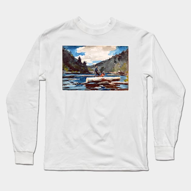 Winslow Homer 'Hudson River' Logging Long Sleeve T-Shirt by pdpress